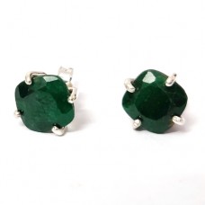 Raw emerald gemstone silver stud earring